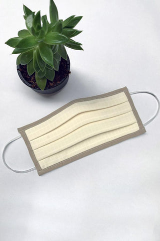 Image of Face Masks & Eyewear S/M / Cream with Sand Trim Solid with Trim Pleated Wellness Face Mask by Fashionizer Spa Uniforms