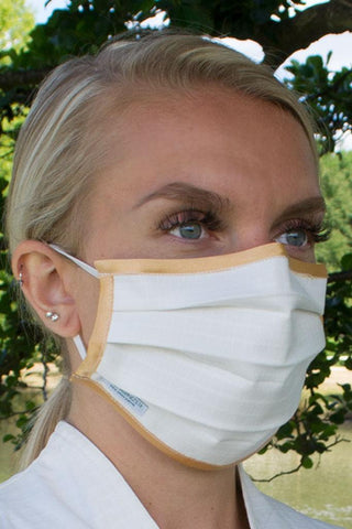 Image of Face Masks & Eyewear S/M / Ivory with Honey Trim Solid with Trim Pleated Wellness Face Mask by Fashionizer Spa Uniforms