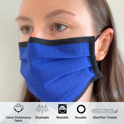 Image of Face Masks & Eyewear S/M / Royal Blue with Black Trim Solid with Trim Pleated Wellness Face Mask by Fashionizer Spa Uniforms
