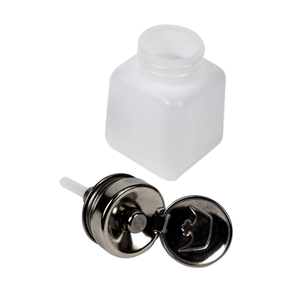 Multi-Use Dispenser & Holders Single Square Plastic Liquid Pump Dispenser, Stainless Lid and Flip Cap, One Way Pump, 4 oz