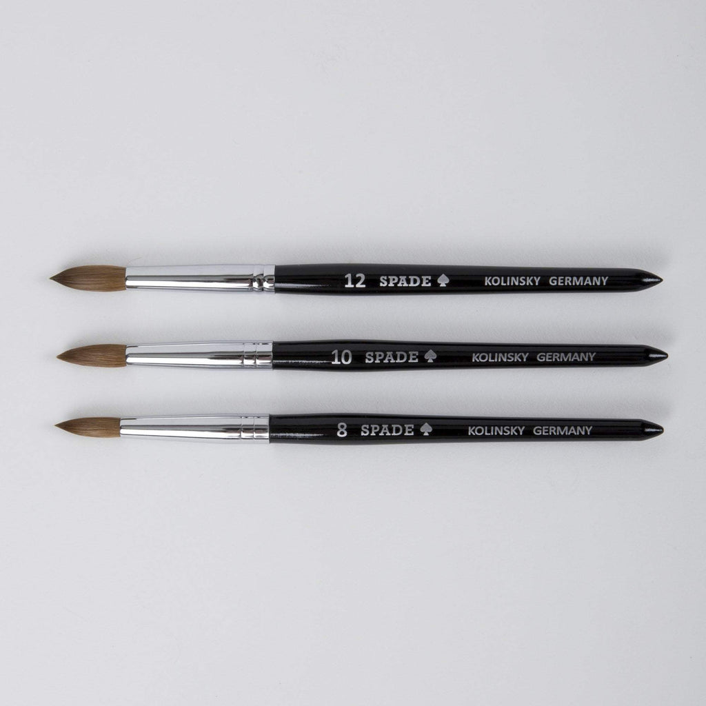 Nail Brushes & Cuticle Pushers Spade Kolinsky Acrylic Brush, Black #8, #10, and #12