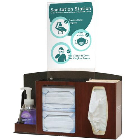 Image of PPE Supply Dispensers Sanitation Station, Cherry Fauxwood