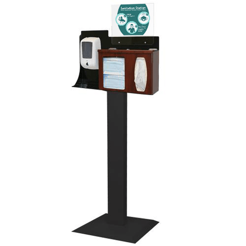 Image of PPE Supply Dispensers Sanitation Station with Dispenser Mount & Stand, Cherry Fauxwood