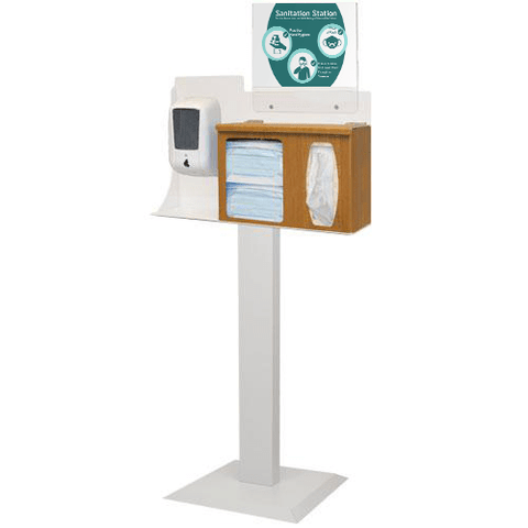 Image of PPE Supply Dispensers Sanitation Station with Dispenser Mount & Stand, Maple Fauxwood
